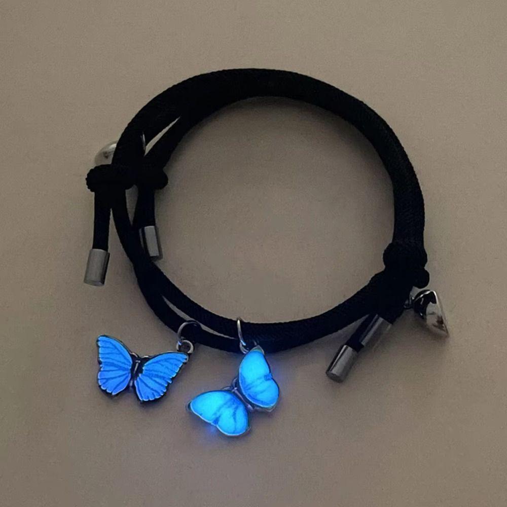 2Pcs/Set Butterfly Magnetic Bracelets Pendant Heart Beaded Bracelet Creative Couple Bracelets Lover