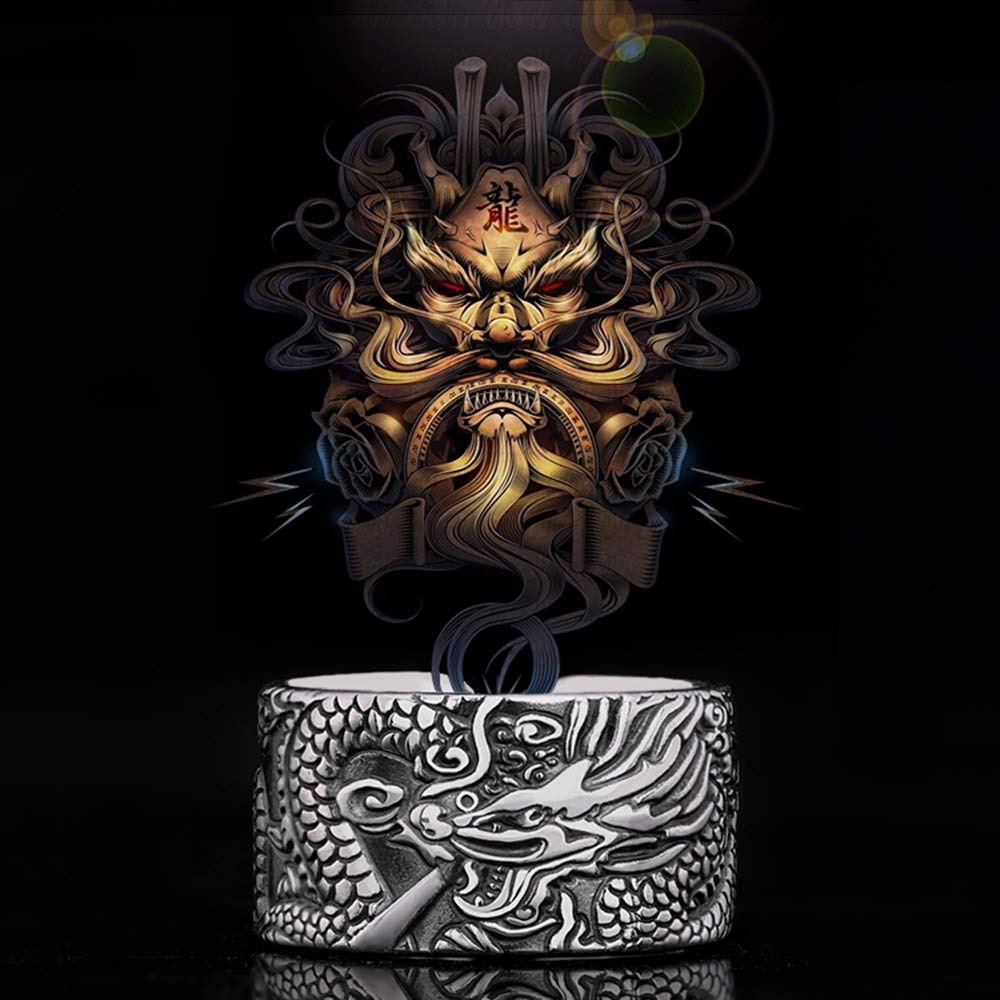 Made of 999 Sterling Silver of Authenticity Mahaprajnaparamita Many Heart Sutra Silver Accessory Prayer Ring Good Luck Dragon Amulet Adjustable Ring