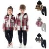 Autumn Boys And Girls Unisex Korean-style All-match Plaid Shirt Harlan Pants Children's Hooded Casual Plaid Children's Suit