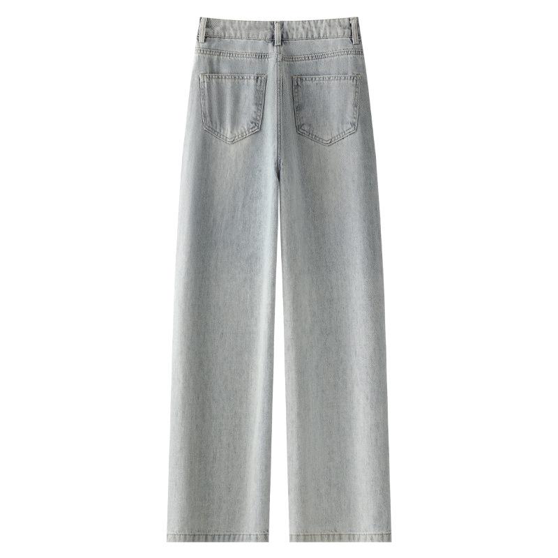 2025 Women's Rhinestone Ripped Jeans: Retro Straight & Loose Wide-Leg Styles for Spring and Autumn