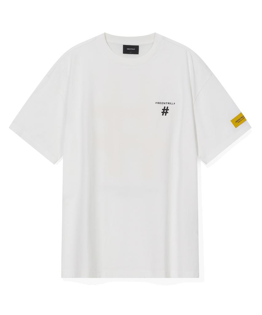 BEENTRILL Худи с принтом Taping Hashtag Oversized с коротким рукавом (Белый с оттенком)