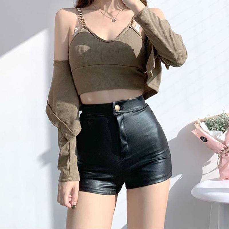 Sexy Black PU High Wtreet Summer Women Shorts Faux Leather Goth High Waisted Slim Za Woman Y2K Skinny Short Pants