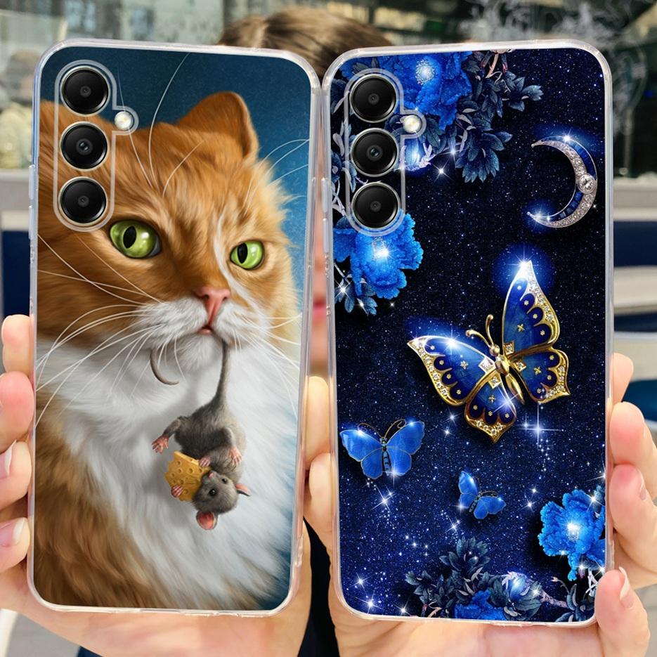 Чехол для Samsung Galaxy A05s SM-A057F Милый мультяшный чехол с кошкой Прозрачный силиконовый чехол для телефона для Samsung A05s A 05s Мягкий бампер