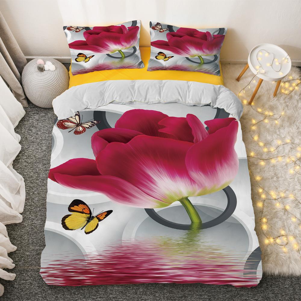 Red Rose King Queen Duvet Cover Romantic Flowers Bedding Set For Kids Teens Adults Girly 3D Floral Black Soft 2/3pcs Quilt Cover