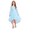 Girls Elegant Party Gown Halter Off Shoulder Long Sleeve High Waist Ruffled Irregular Hem Fake Diamond Design Dress
