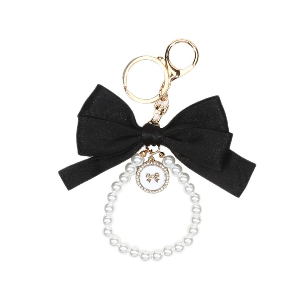 Bowknot Keychains Women's Pearl Chain Big Bow Tie Tote Hanging Ornament Bag Decorations DIY Headphone Case Accessories Kit Chain