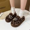 Leopard Print Fluffy Shoes for Women To Wear 2025 Autumn and Winter New Korean Version, Velvet To Keep Warm, One Pedal, Doudou Shoes for Women, Cott