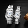 Stainless Steel Calendar Pair 3ATM Waterproof Roman Numerals Analog Display Square Simple Length Adjustable Quartz Couple Watch Silver Boyfriend