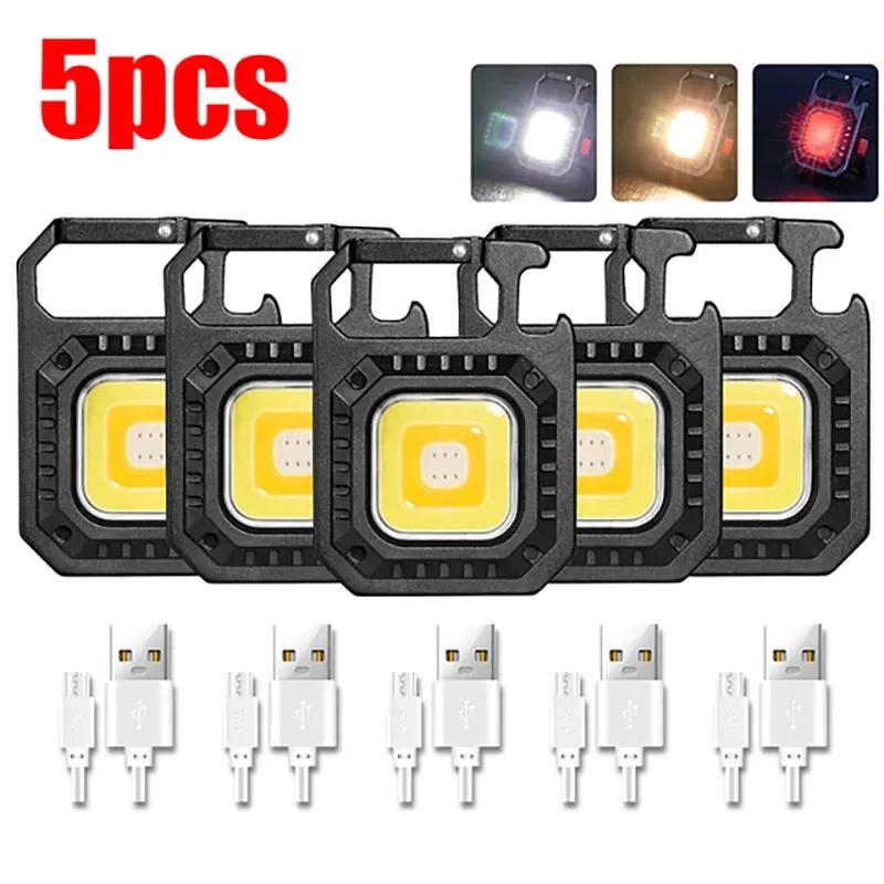 30PCS Mini LED Keychain Flashlight Multifunctional Portable Pocket COB Camping Light USB Charging Work Lights Fishing Lanterna