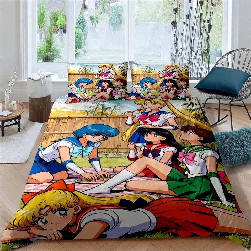 3D Print  New Sailor Moon Cartoon Bedding Set Boys Girls Twin Queen King Size Duvet Cover Pillowcase Bed boys Adult