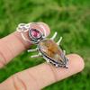925 Silver Pear Elestial Quartz Gemstone Pink Tourmaline Mother Handmade Pendant