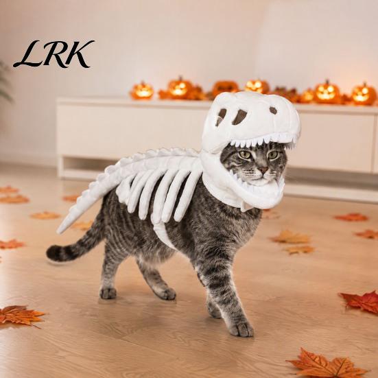 Удобный полиэстеровый костюм для питомца, Костюм скелета динозавра, 3D одежда, Светящаяся в темноте, Костюм динозавра на Хэллоуин для собак и кошек, Косплей