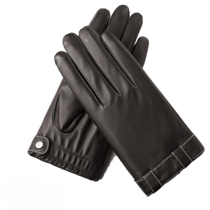 Leather Gloves for Men In Autumn and Winter Washing Leather PU Plus Velvet Warm Driving Motorcycle Touch Screen