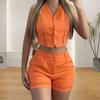Women Two Piece Set Sleeveless Matching Set V-Neck Button Down Vest Shorts Set with Pocket Summer Casual Outfit