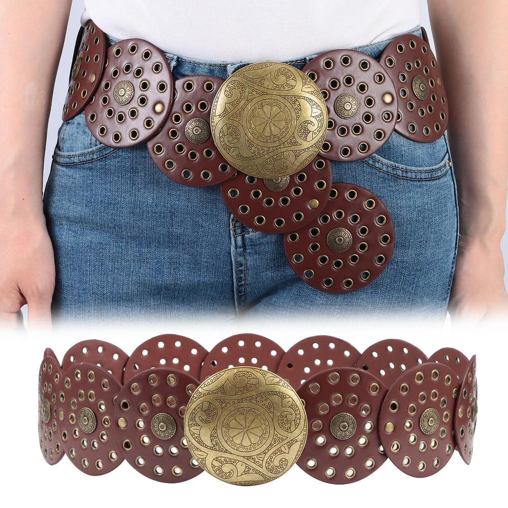 Exaggerated Cowboy Disc Belt Western Style Wide Disc Belt Hollow Belt for Women