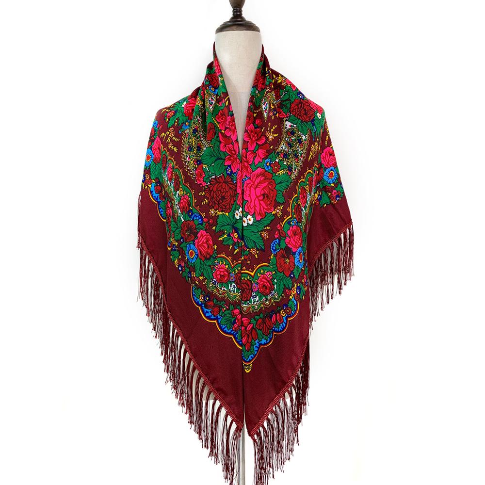 Vintage Russian Square Tassel Shawl Scarf