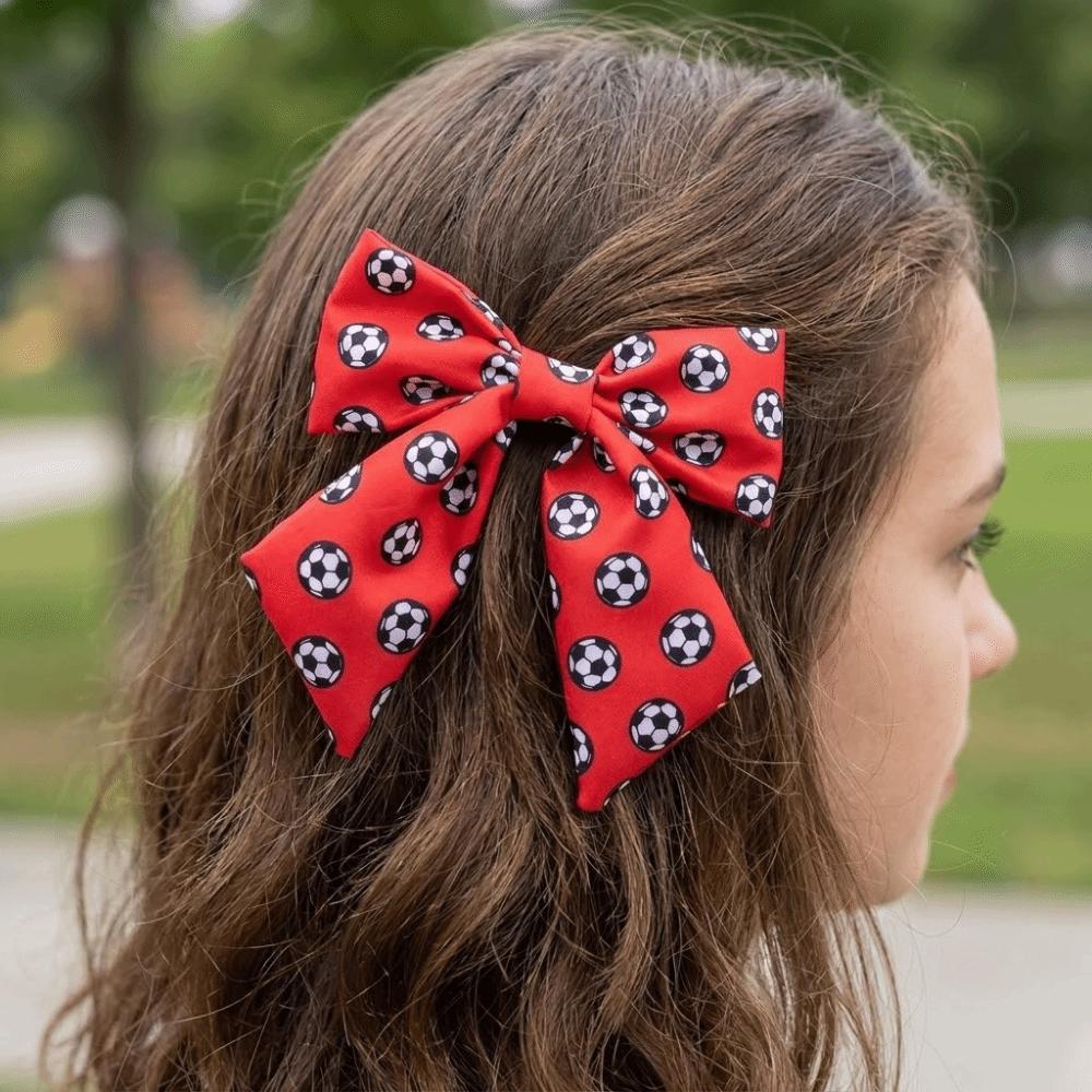 Gift Colorful Football Pattern Bow Hair Clip Elastic Fashion Fashion Hair Accessories Cute Soft Fabric Ribbon Hair Rope Game Day