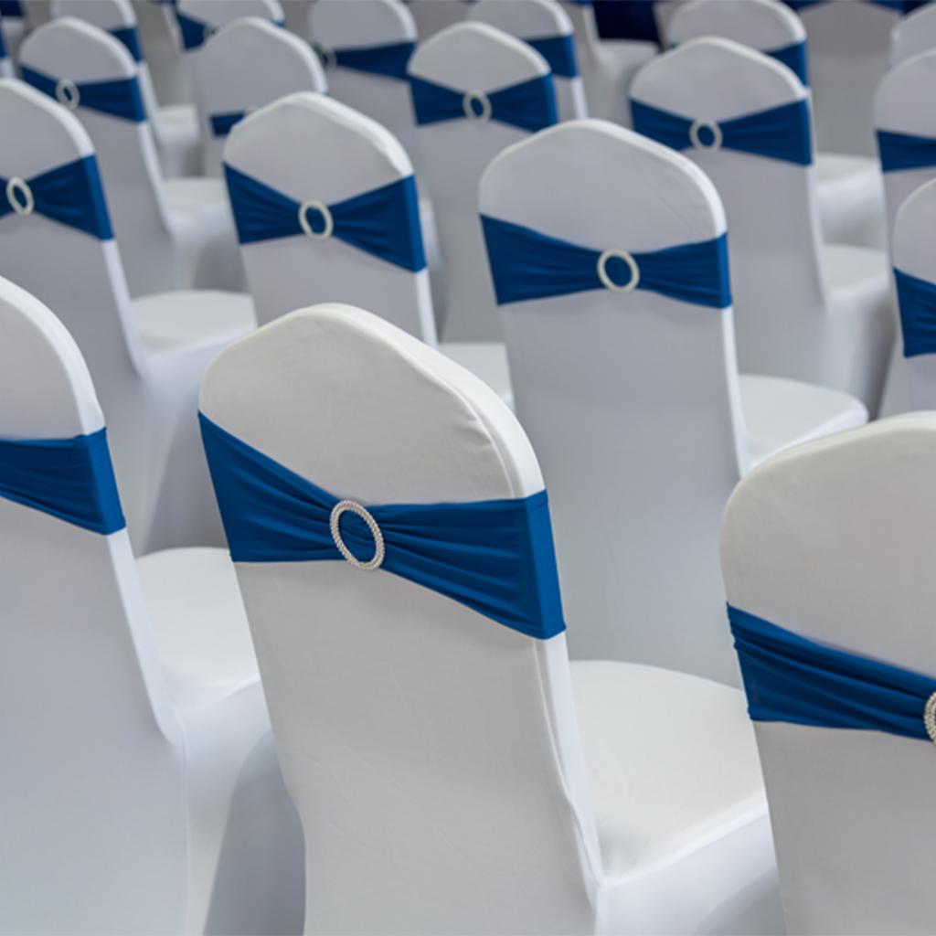 Chair Bows Sash 50pcs Stretch Chair Cover Band Elastic Chair Tie with Silver Buckle Slider for Party Wedding Banquet Decoration