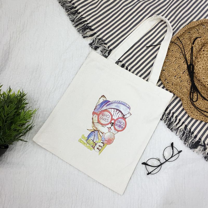 Cartoon Canvas Bag Women's Shoulder New Student Literary Printed Cloth Bag Handbag Simple Large-capacity Shopping Bag