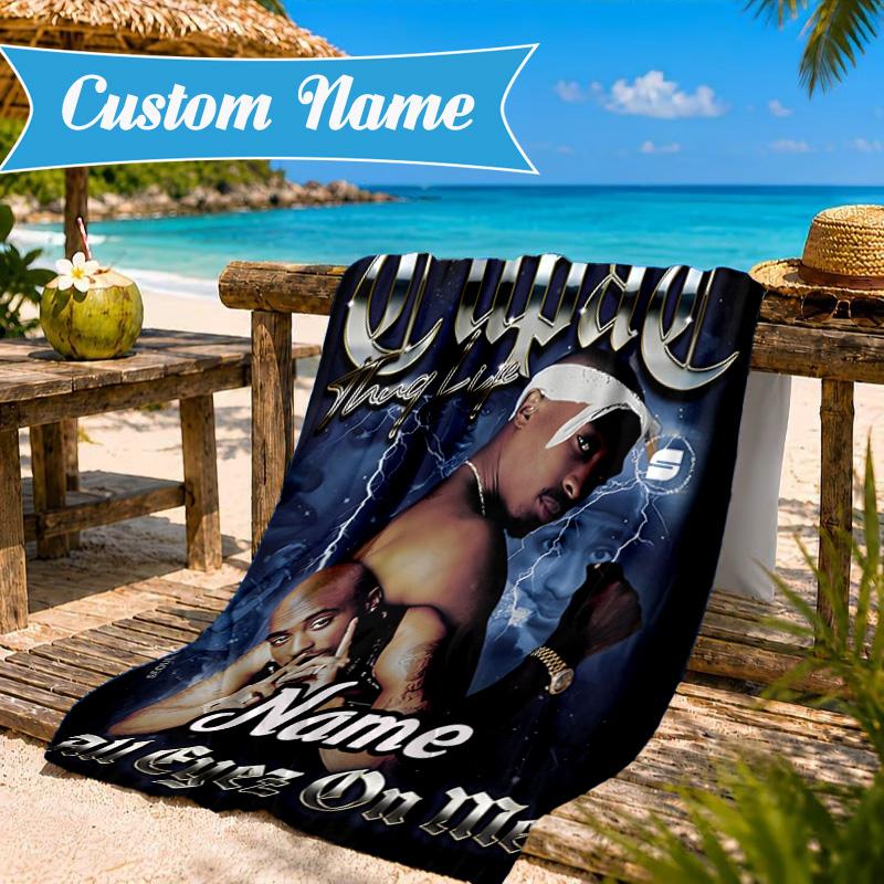 Custom Name Hip Hop Heart In Space Adventure Microfiber Beach Towel, Lightweight for Summer Travel, Swimming Pool Fan Gift