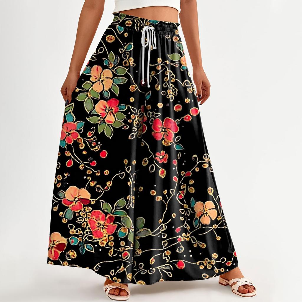 Женские брюки с высокой талией, широкие, повседневные, струящиеся брюки-палаццо, брюки с цветочным принтом и карманом