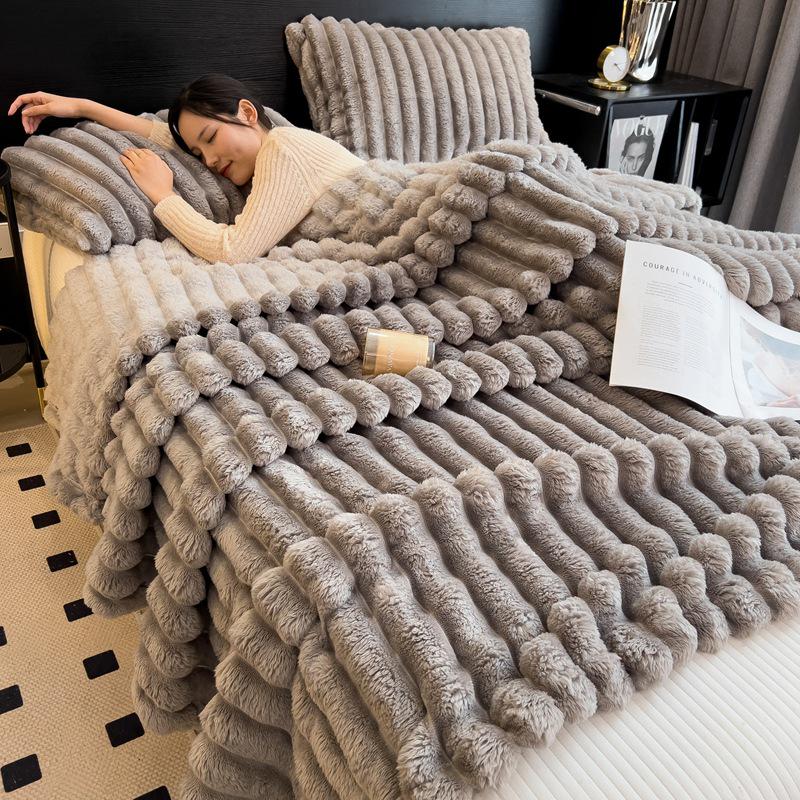 Флисовое одеяло Niche: Фланелевое одеяло с имитацией меха кролика для односпальной/двуспальной кровати