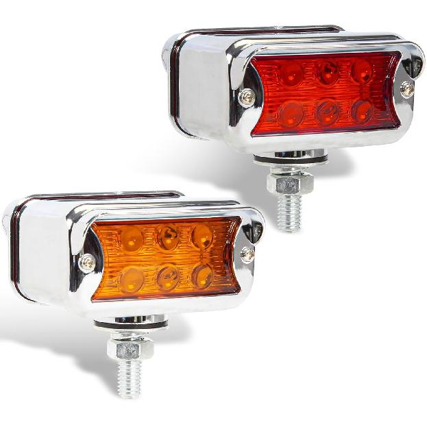 2PCS Pedestal Fender Lights, 12LED Semi Truck Turn Signal With Strobe Amber Red Dual Face Marker Light For Freightliner Peterbilt Kenworth Mack