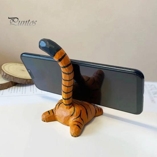 Ручная Резьба из Липы Подставка Деревянный Тигровый Кот Подставка для Телефона, Настольное Украшение, Милые Уникальные Исцеляющие Украшения Держатель для Животных, Ручная Работа Декор, Креативный Подарок