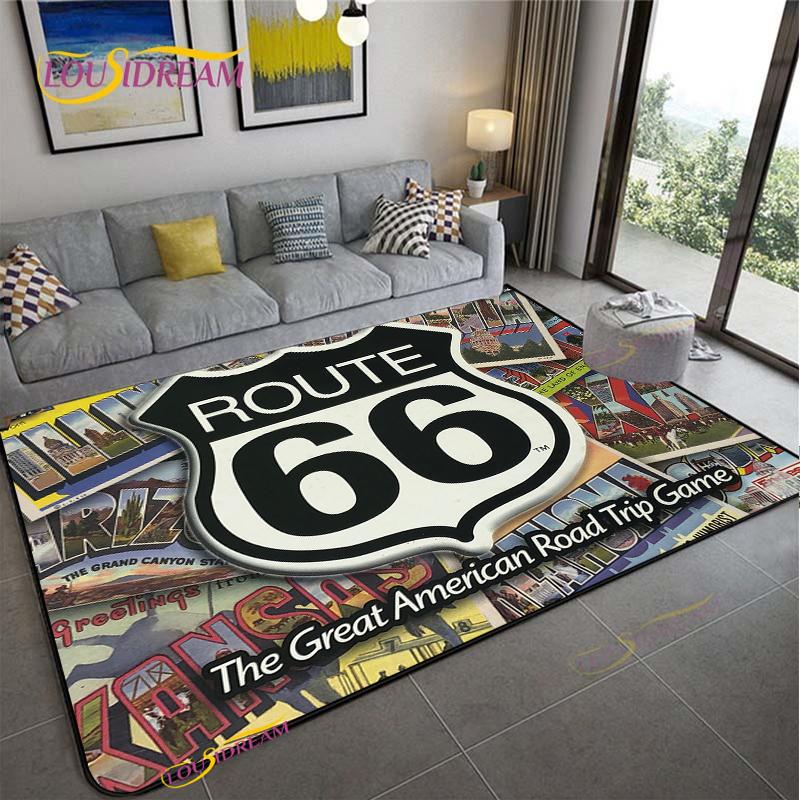 Мотоциклетный ковер Route66 для гостиной, спальни, коврики для кухни, детской, нескользящие напольные коврики, ковер для фотосессии на день рождения