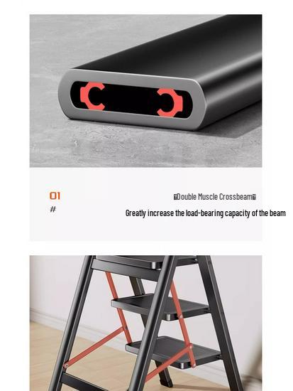 Foldable Indoor 3-Step Ladder: Heavy-Duty, Portable Herringbone Design