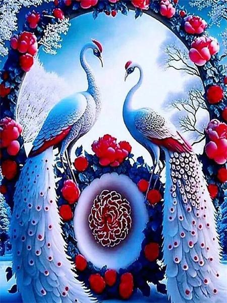 5D Diy Алмазная картина Мозаика Павлин Фэнтези Домашний декор Вышивка Животное Дерево Полный квадрат Круглый настенный арт