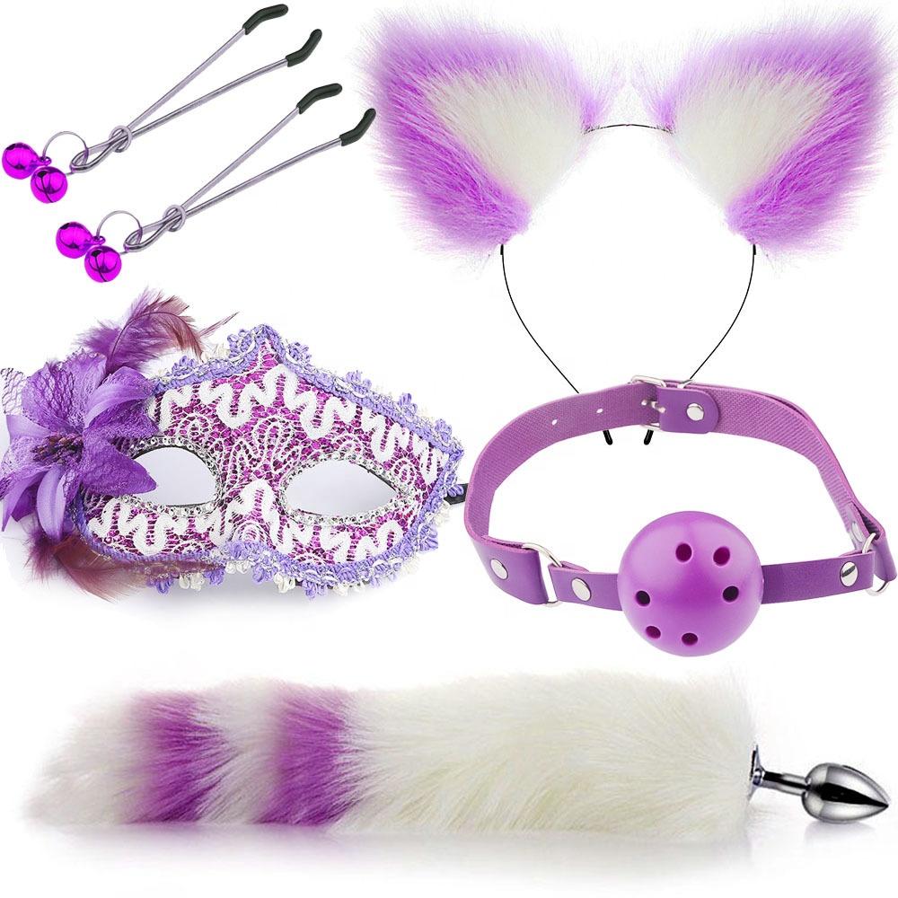 Popular  Hot Sell  Sex Lesbian Cat Ears Hair Band Nipple Clip Plug Anal Adult fox Cat Tail Anal Butt  Plug Sex Toys for Woman