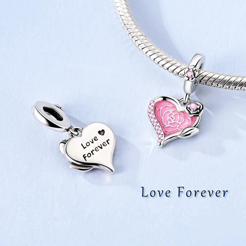 Новые медные романтические подвески в виде цветка любви, розовые бусины-чашки и бабочки, кулоны для женского браслета, обручальные украшения в подарок