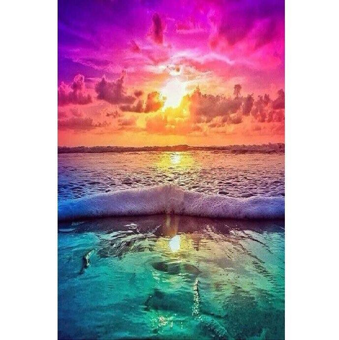 DIY Diamond Painting Landscape Sunset Sea Full Drill Embroidery Tree Scenery Mosaic Art Picture of Rhinestones Home Decoration