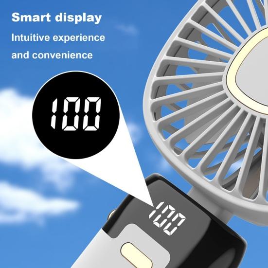 Портативный ручной вентилятор с цифровым дисплеем, регулировка 90 градусов, 5 скоростей, низкий уровень шума, складная конструкция, персональный вентилятор