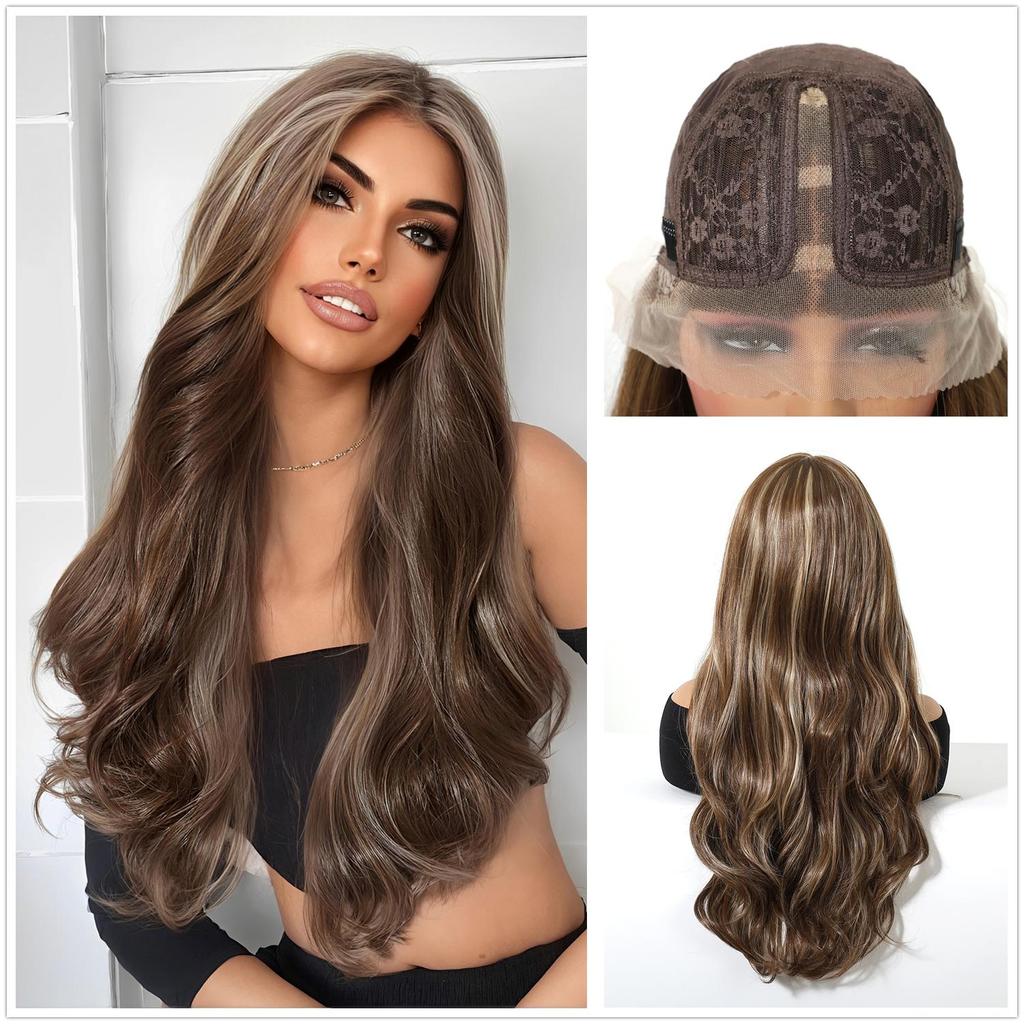 ALAN EATON Synthetic Front Lace Wig Red Brown Long Highlight Wave Middle Part Hair Synthetic Wigs Daily Party for Women