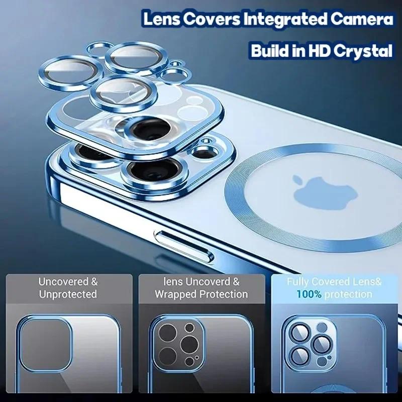 Роскошный чехол для телефона Magsafe с беспроводной зарядкой для iPhone 15 14 13 12 11 Pro Max Plus, прозрачный магнитный гальванический чехол-бампер