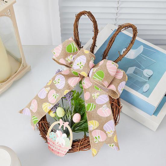 Венок пасхального кролика из ротанга, плетеный в форме кролика, венок с бантом, искусственная зелень для камина, двери, стены, окна, декор