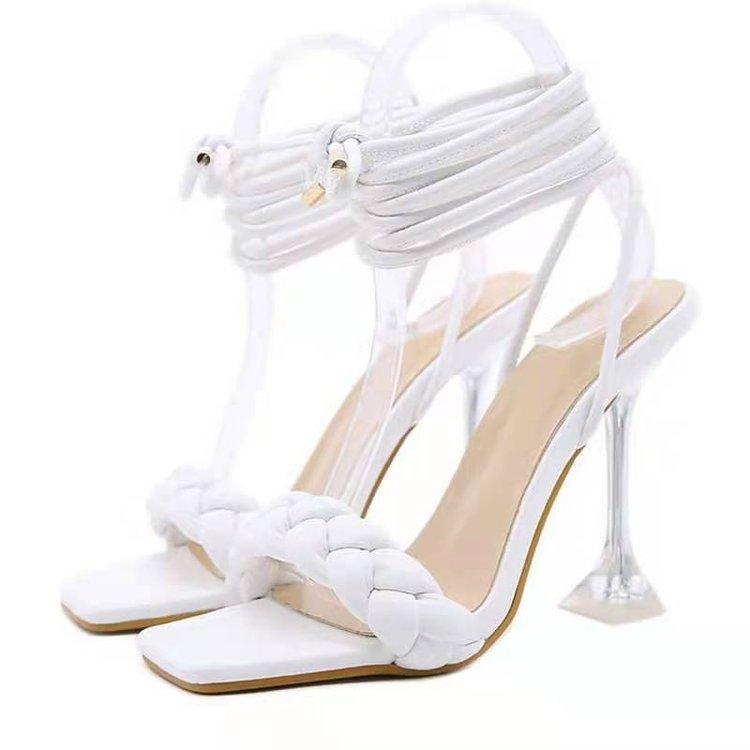 Summer Fashion Design Weave Women Sandals Transparent Strange High Heels Ladies Sandals Open Toe Shoes