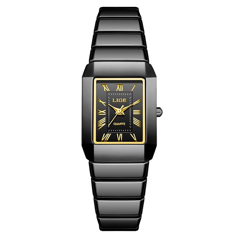 LIGE Luxury Rectangle Watch For Woman Waterproof Calendar Simple Ladies Watch Fashion Full Ceramic Quartz Women's Watches