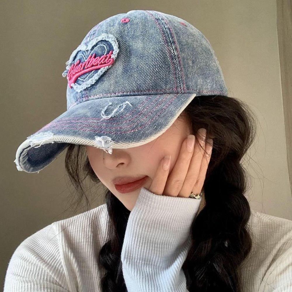 Винтажная бейсболка в корейском стиле Love Denim Snapback Cap Модные кепки с козырьком с надписью Уличная