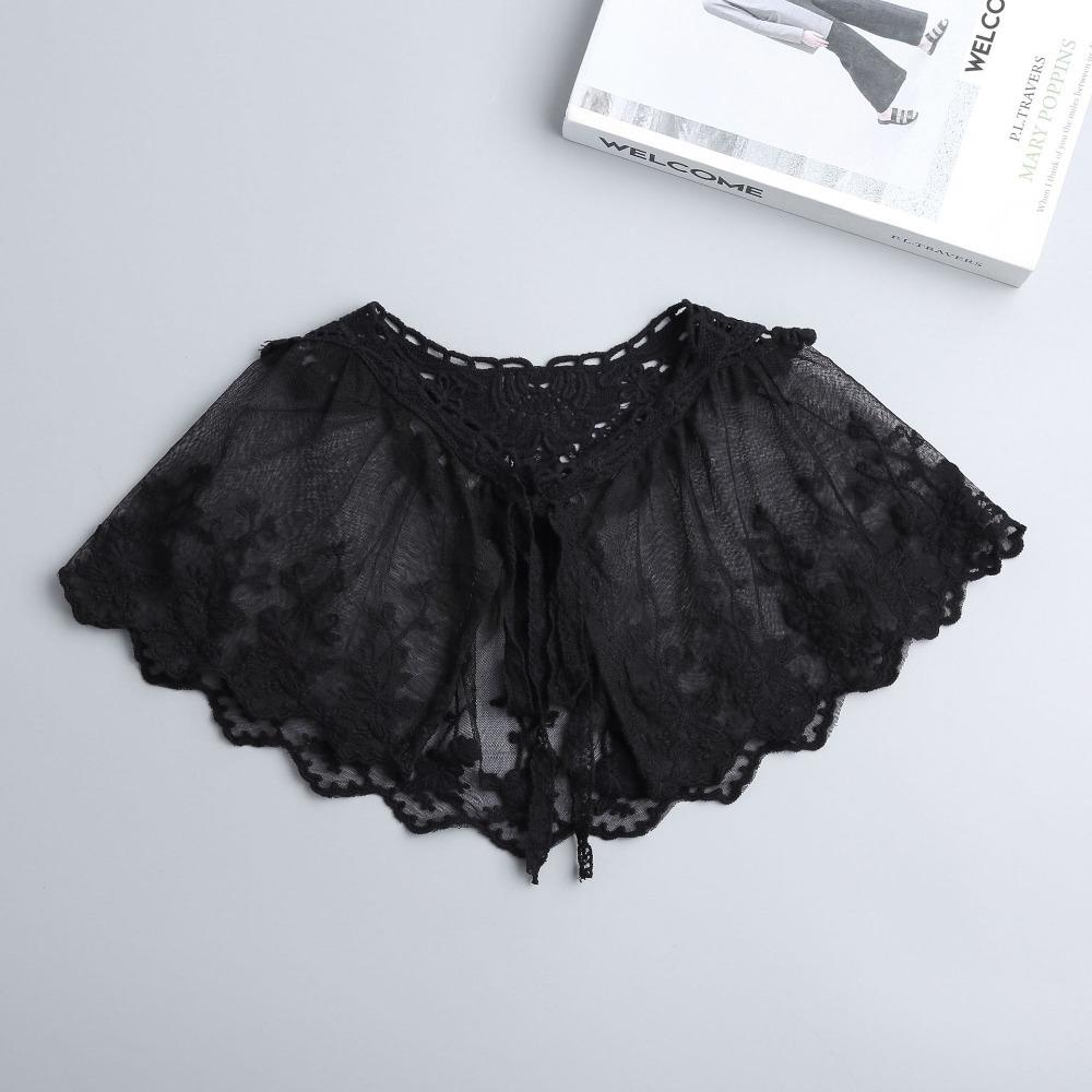 Elegant Embroidery False Collar Floral Lace Bowknot Lace-Up Scarf Detachable Chiffon Pleated Collar Women