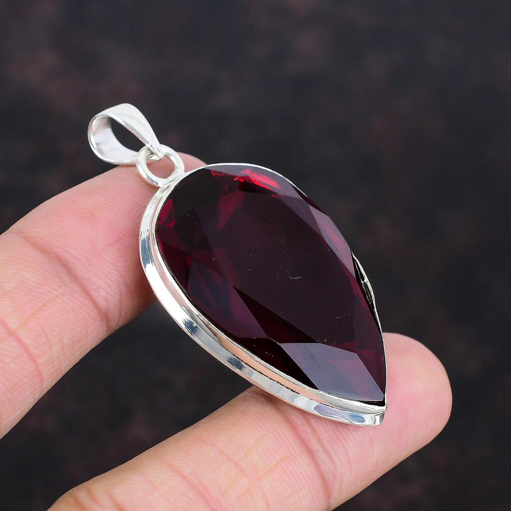 Faceted Mozambique Garnet Pendant Gemstone Pendant Handmade Decent Jewelry 925 Sterling Silver Pendant Statement Jewelry Anniversary Gifts