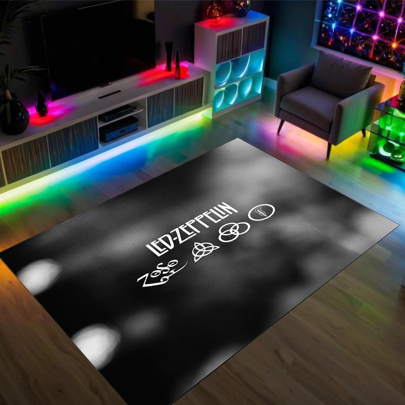 Led Zeppelin Design Crystal Velvet Carpet Cozy Non?Slip Printed Rug For Bedroom Living Room Entrance