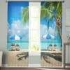 Chairs And Palm Trees On The Beach Sheer Curtains For Bedroom Living Room Tulle Curtains For Kitchen Window Voile Curtains