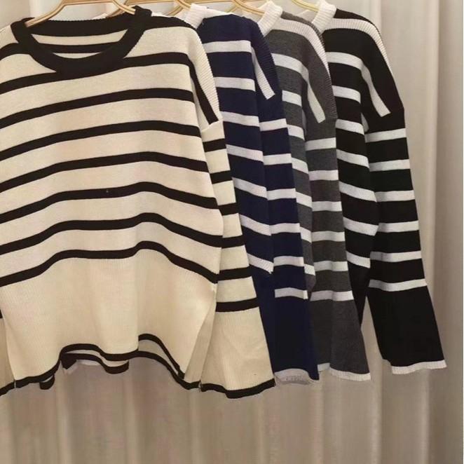 Корейский полосатый вязаный свитер для женщин на осень и зиму, ретро-стиль ленивой верхней одежды, мягкий и липкий пуловер, свободный свитер