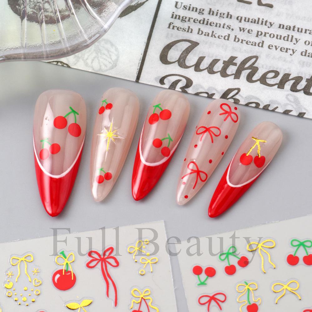 New cherry nail sticker set bow bronzing love nail sticker