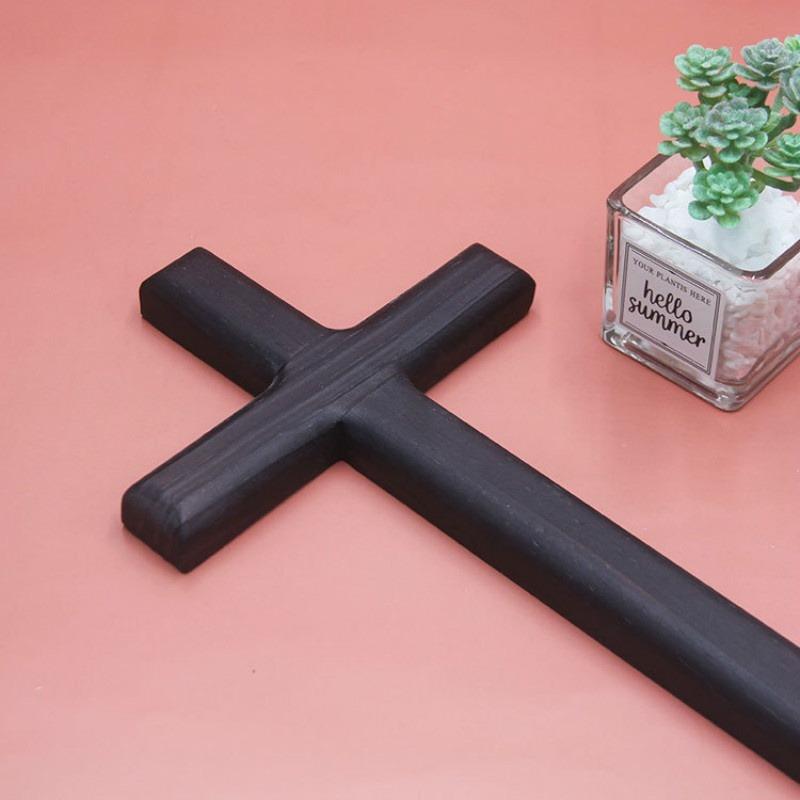 1PC Catholic Christian Solid Wood Pine Carbon Black Cross Decoration Wooden Cross Handmade