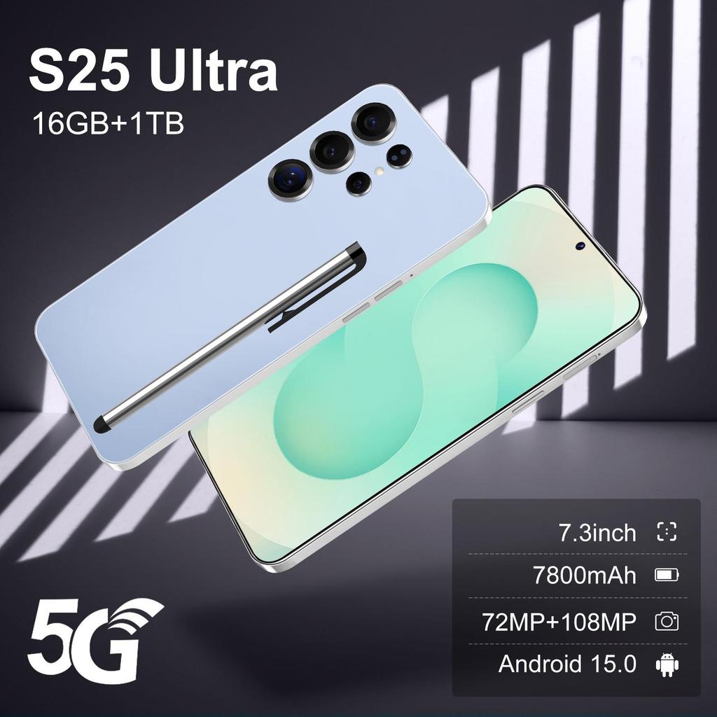 Смартфон S25 Глобальная версия: Полноэкранный 7,3-дюймовый дисплей, 16+1 ТБ памяти