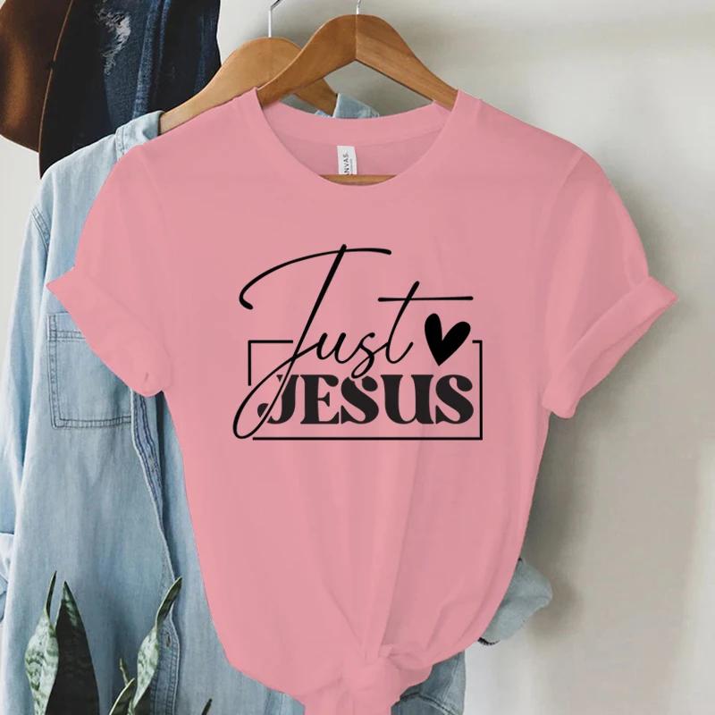 Just Love Jesus Print Women TShirts Christian Jesus Letter Shirt Harajuku Graphic Tops Female Summer Religious Christian Tshirt